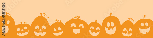 Design of Halloween banner with funny hand drawn pumpkin lanterns. Vector illustration