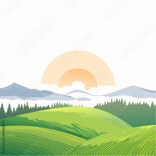 panorama of a beautiful, ecological farmland at sunrise