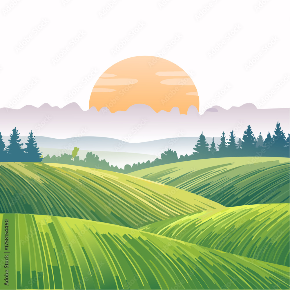 Obraz premium panorama of a beautiful, ecological farmland at sunrise