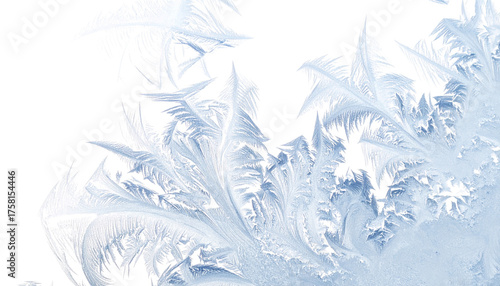 Frosted glass texture with icy patterns, isolated on transparent background, cold winter aesthetic.
