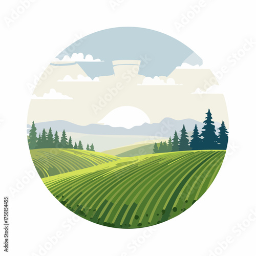 panorama of a beautiful, ecological farmland at sunrise