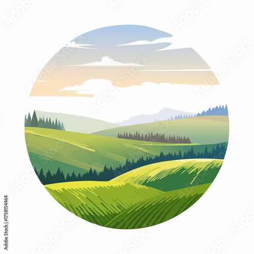 panorama of a beautiful, ecological farmland at sunrise