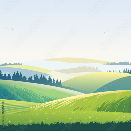 panorama of a beautiful, ecological farmland at sunrise