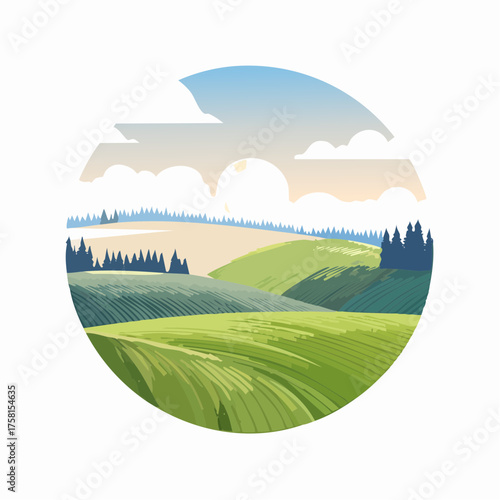 panorama of a beautiful, ecological farmland at sunrise