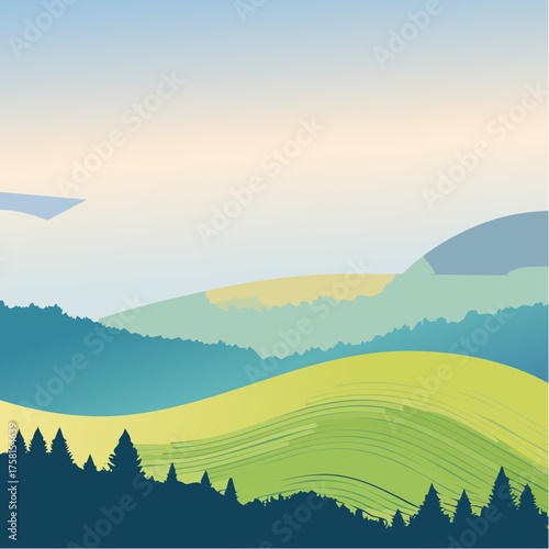 panorama of a beautiful, ecological farmland at sunrise