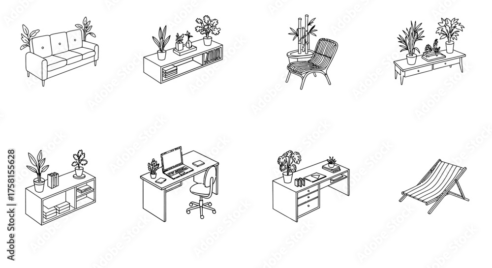 Obraz premium indoor plant furniture creating a cozy modern living space with a sofa desks and plants perfect for illustrating interior design trends and home decor ideas