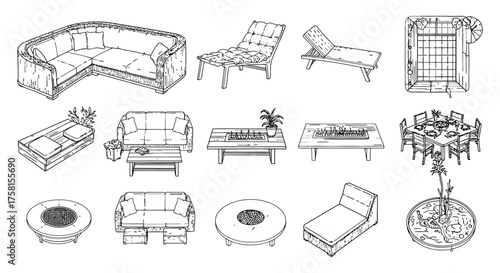 outdoor furniture arrangement stylish patio sofas tables and loungers for comfortable relaxation perfect for lifestyle and backyard living designs