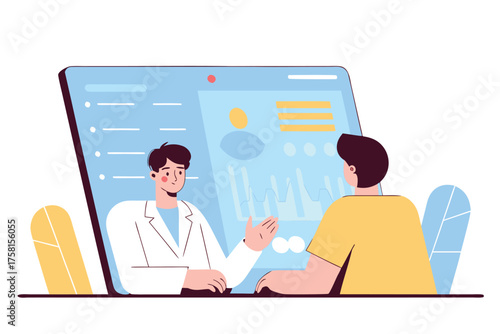 Online doctor consultation via video call telemedicine and healthcare concept vector illustration isolated on white background