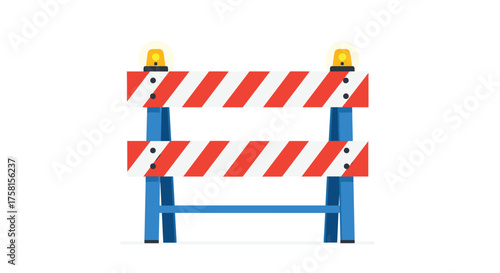 Temporary barricade with flashing lights for traffic redirection and safety.