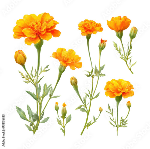 Wallpaper Mural Blooming marigold flowers garden botanical bright aesthetic isolated on transparent background Torontodigital.ca