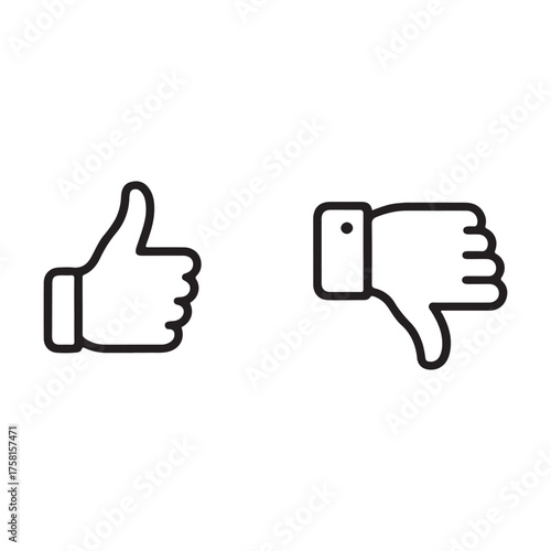 Icon of a thumbs up and thumbs down symbol representing approval and disapproval for user feedback and rating systems