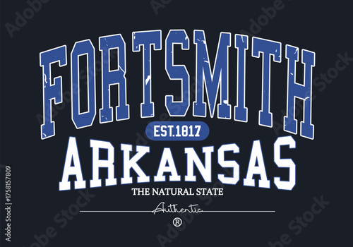 Retro typography college varsity fort smith arkansas text print for graphic tee t shirt or sweatshirt - Vector