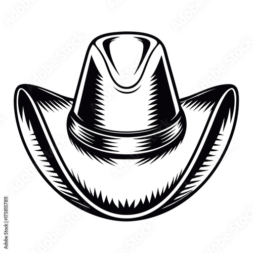 Western Style Cowboy Hat: A classic black and white illustration of a cowboy hat, showcasing its iconic design and timeless style, which evokes the spirit of the old west and rugged individualism.