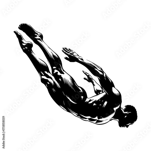 Graceful Dive: Capturing the elegance of a diver's moment of freefall, showcasing the human form in a dynamic, athletic pose.