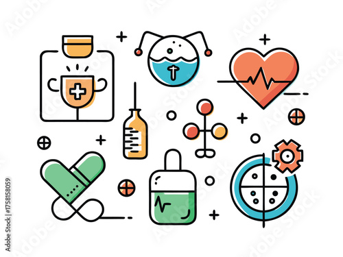 A Collection Of Vector Line Art Icons Representing Medical Health Concepts