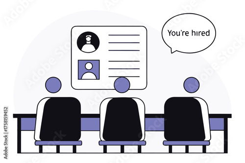 Job interview panel hiring a candidate flat vector illustration of recruitment process isolated on white background