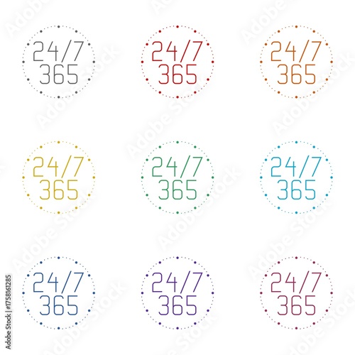 24 hours open customer service icon isolated on white background. Set icons colorful