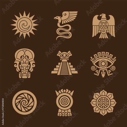 Flat design gobekli tepe symbols set 11