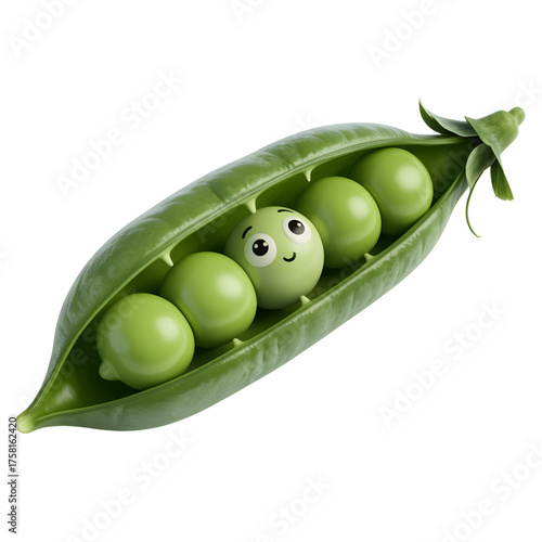 Cute pea pod with five peas one with a happy face a fun and playful illustration for childrens products and educational materials