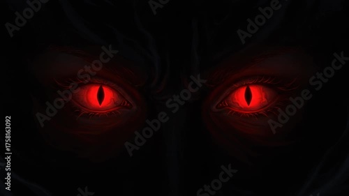 Wallpaper Mural Closeup of glowing red demonic eyes in darkness Torontodigital.ca