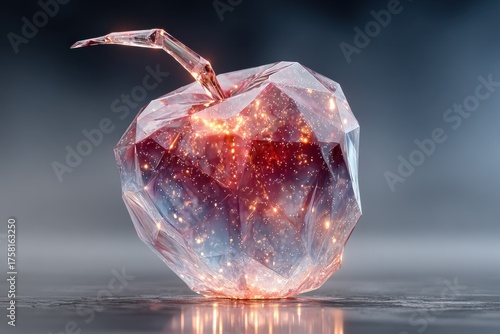 Geometric, Crystallized Apple with Inner Light