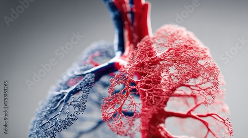 Detailed 3D illustration of the human lungs and vascular system