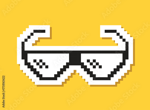 Pixel sunglasses sticker icon in flat style. Glasses vector illustration on isolated background. Funny accessory sign business concept.