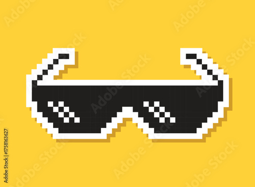 Pixel sunglasses sticker icon in flat style. Glasses vector illustration on isolated background. Funny accessory sign business concept.