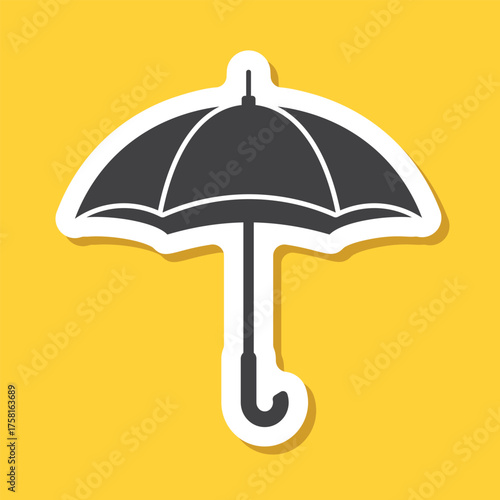 Waterproof umbrella sticker icon in flat style. Parasol vector illustration on isolated background. Rainy protection sign business concept.