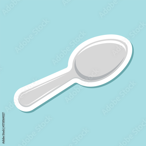 Spoon sticker icon in flat style. Teaspoon vector illustration on isolated background. Tablespoon sign business concept.