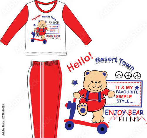 boys long t shirt long pant teddy print