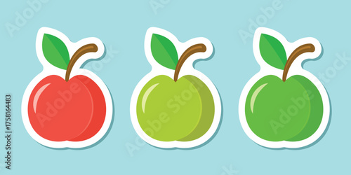 Apple fruit sticker icon set in flat style. Healthy dessert vector illustration on isolated background. Fresh food sign business concept.