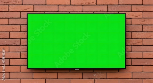 Wallpaper Mural Television with green screen on brick wall providing a customizable display option for media content Torontodigital.ca