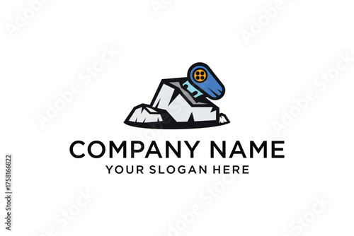 odern Abstract Company Logo Design Featuring Stylized Blue Creature on Stone Rocks