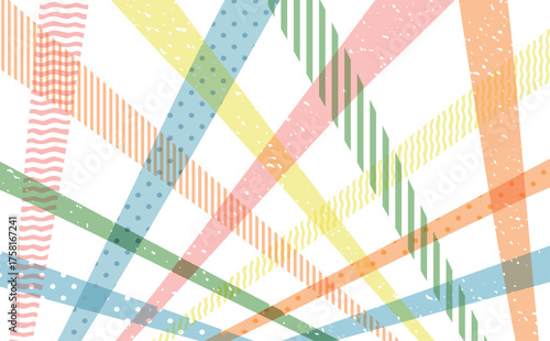 ポップでかわいいカラフルなマスキングテープの模様の背景素材:工作やキッズデザイン等に使いやすいパターンや柄