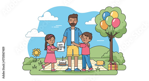Charming Father's Day Illustration: Dad Surrounded by Loving Children