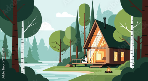 A-Frame Cabin Retreat Amidst Verdant Woodlands and Serene Waterscape
