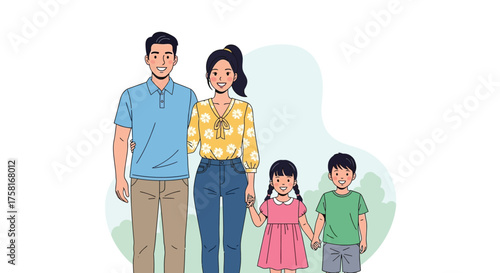 Stylized Illustration of a Harmonious Family Portrait with two Children