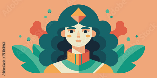 Stylized portrait of a woman with voluminous dark hair and geometric adornments Keywords: portrait, woman, female, stylized, Modern car vector illustration Flat car icon Urban vehicle vector