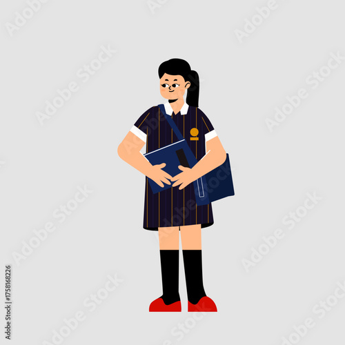 Students with uniform Flat Illustration