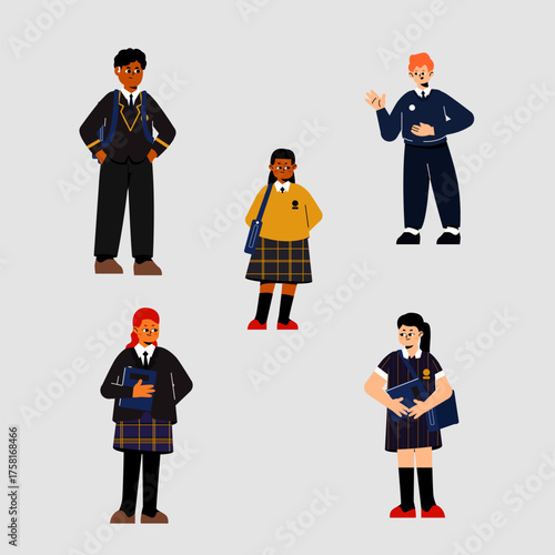 Students with uniform Flat Illustration
