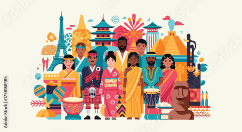 Harmonious world diverse cultures celebrations of global unity vector