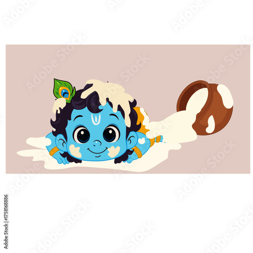 Baby Krishna Spilled Milk Makhan Scene