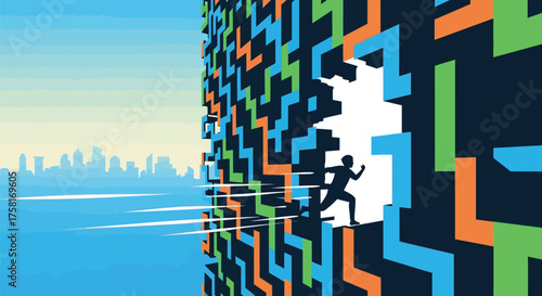 Escape from Complexity: A Silhouette Running Through Abstract Maze