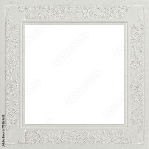 Embossed border frame on textured cardstock, center plain, elegant wedding brand feel, subtle highlights , isolated on transparent background, png