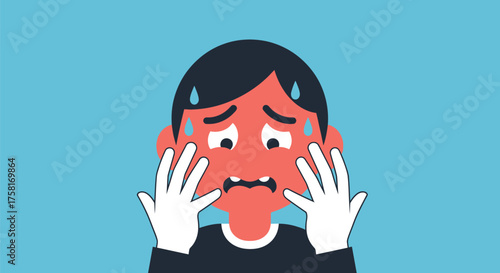 Illustration showing a man with red face depicting severe stress and panic