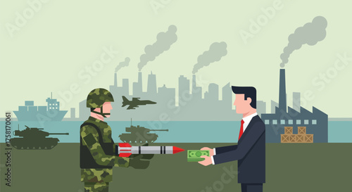 Arms dealing concept involving a businessman and military background