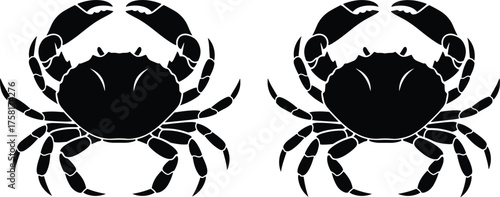 Dual Crab Silhouette Illustration Set on White Background, Marine Life Graphic Resource for Seafood Industry, Nautical Designs, Summer Decor, Wildlife Education, Vector, Crabmeat Promotion, Coastal Ar