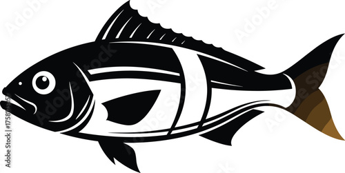 Striking Fish Silhouette Swimming Elegantly in Open Water: A Modern Nautical Symbol for Seafood Industry Branding, Fishing Adventures, and Coastal Lifestyle Marketing with Vector Graphic Design Elemen