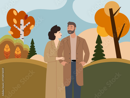 Couple enjoying walk in autumnal park 